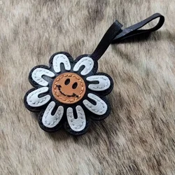 Smile Flower Hand Sewn Leather Bag with Hanging Decorations Rearview Mirror Car Keychain Trendy Outfit