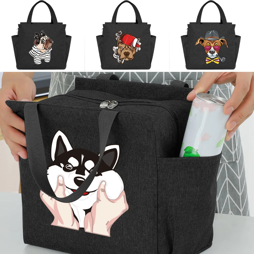 

2024 Lunch Bags for Women Kids Portable Insulated Canvas High Capacity Lunch Bag Printing Dog Series Food Box Thermal