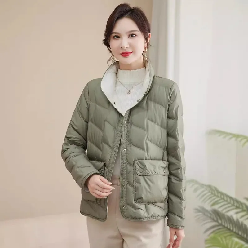 Lightweight Luxury Jackets female korean slim fit Down Coat Women's 2025 Winter fashion stand collar Down Coat Windproof