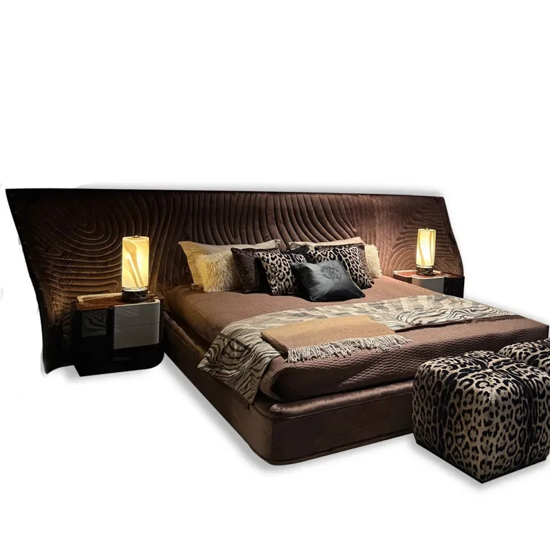 Wide screen bed, curved fabric bed villa furniture