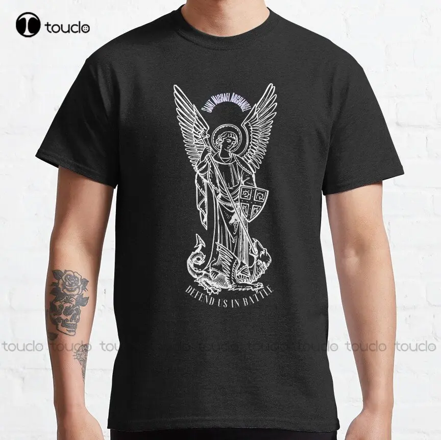 Saint Michael Archangel Defend Us In Battle! Classic T-Shirt Custom Aldult Teen Unisex Digital Printing Tee Shirts Custom Gift