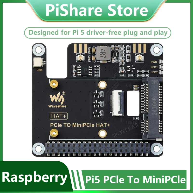 Raspberry Pi 5 PCIE to MiniPCIe HAT+ For wireless network WIFI Card USB Bluetooth