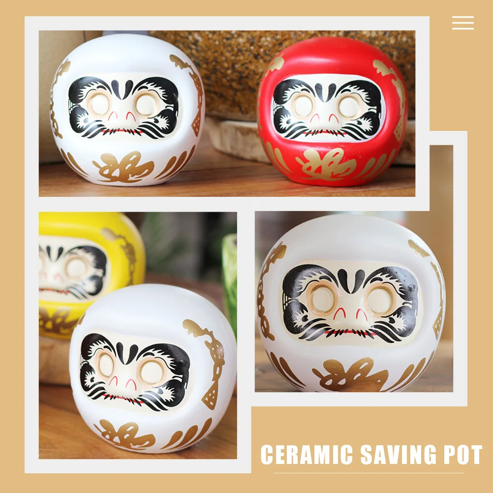 

Japanese Daruma Statue Symbol of Good Fortune Ceramic Piggy Bank for Store Home Decor Desktop Coin Storage Small Daruma Figurine