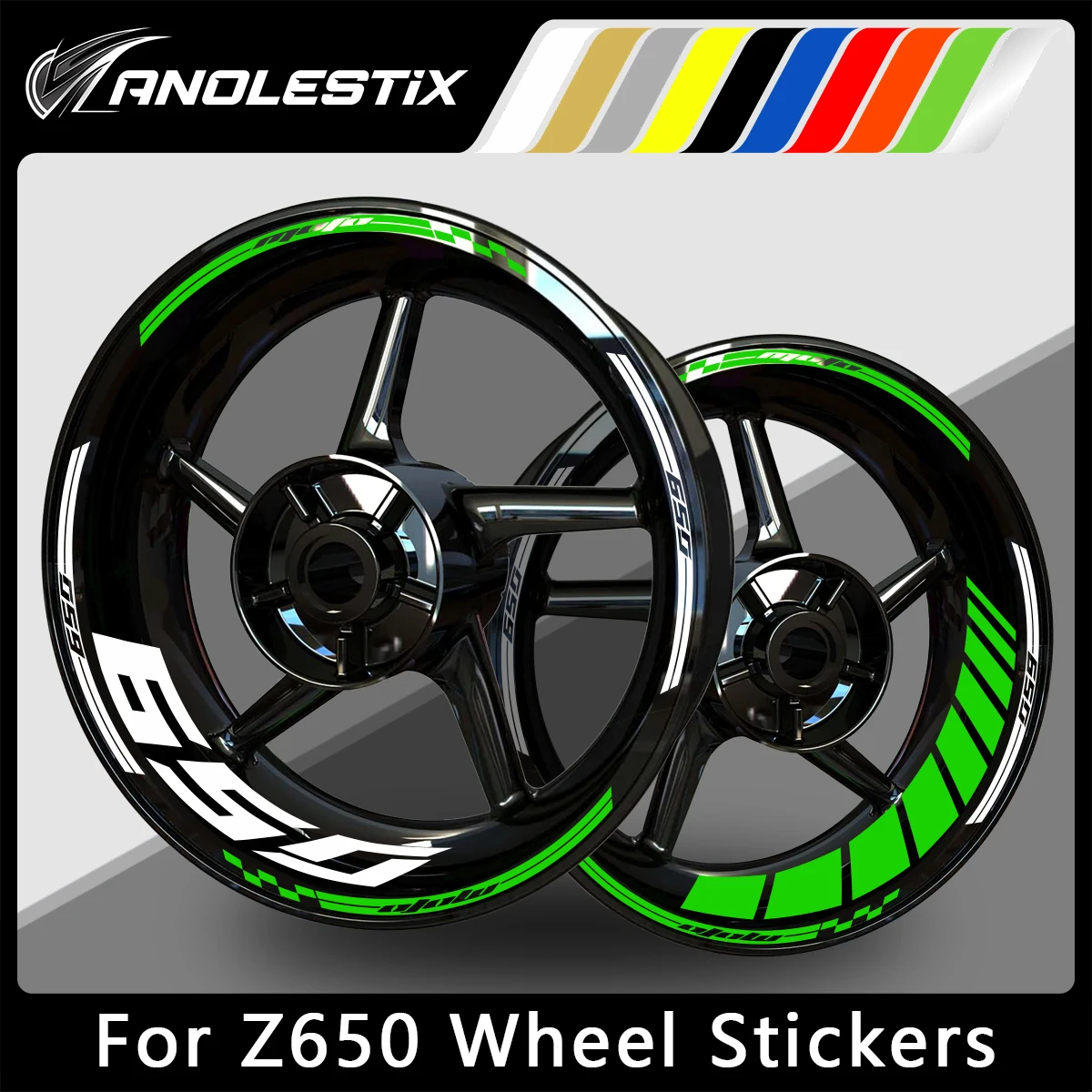 AnoleStix Reflective Motorcycle Wheel Sticker Hub Decal Rim Stripe Tape For Z650