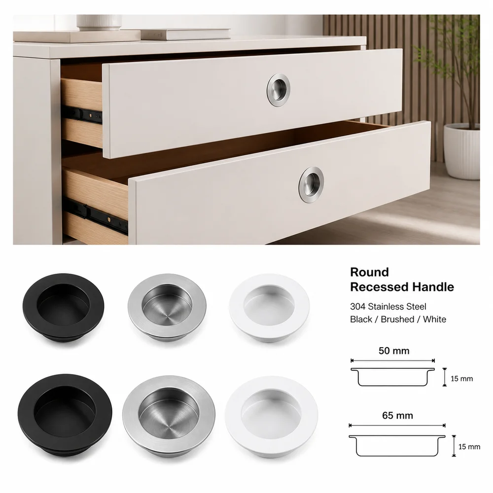 Stainless Steel Recessed Door Handle Round Shape Concealed Installation Cabinet Handles Flush Mount Embedded Door Knob