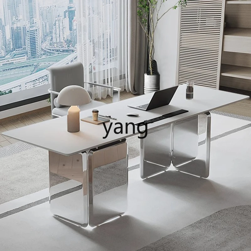 LMM light luxury high-end rock slab modern simple Italian minimalist stainless steel computer desk