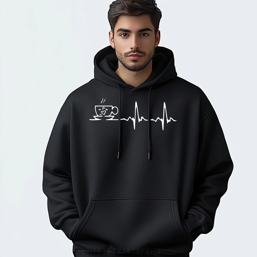 Heartbeat Coffee Lover-For Coffee Lovers Blank Hoodies 100℅ Polyester Fiber SKIN-FRIENDLY Men's Shirts Graphic