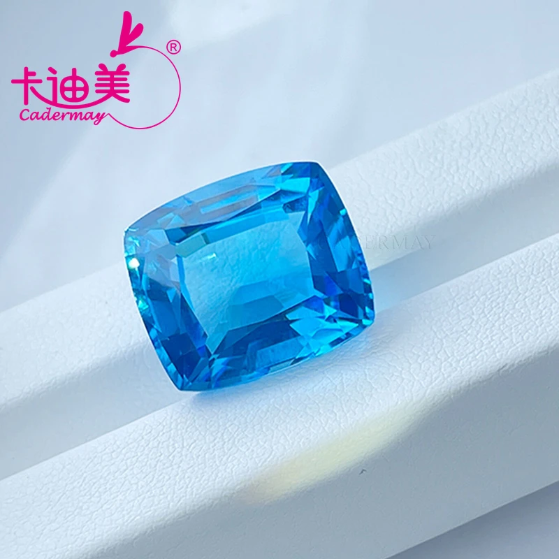 

CADERMAY Cushion Cut Natural Blue Topaz Loose Stone With GRC Certificate Beads For Jewelry Making