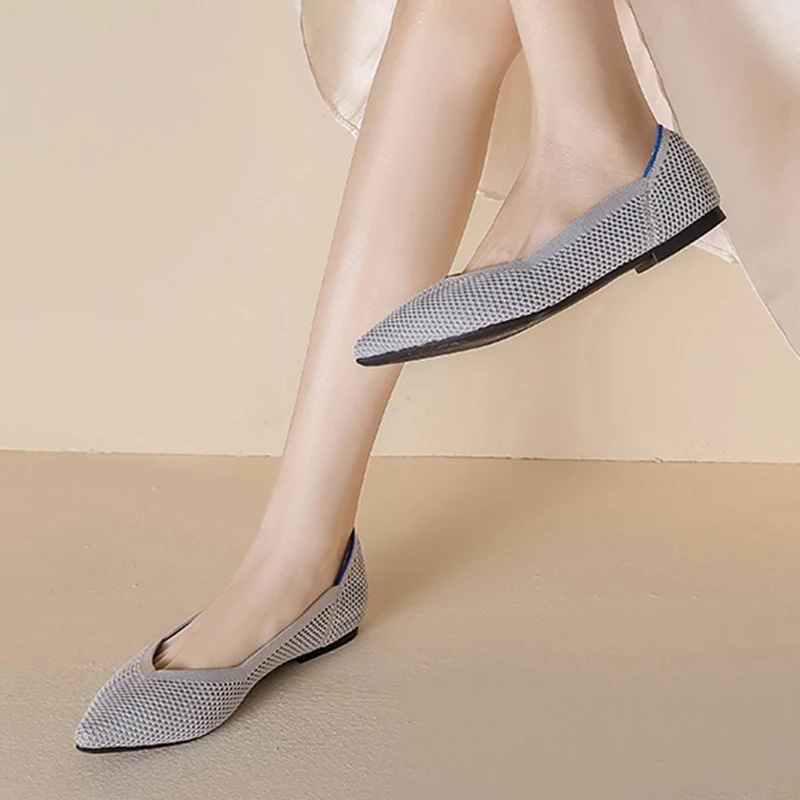 

2024 Flat Shoes Women's Spring Summer Knitting Fly Line Luxury Shoes Pointed Flat Single Shoes Fashionable Breathable Non-slip