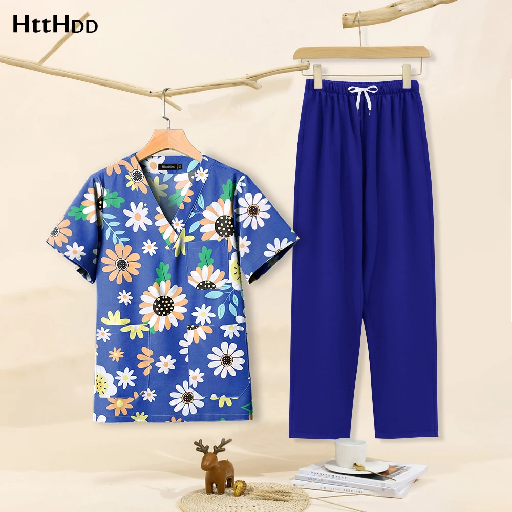 

Medical Uniforms Scrub Sets Uniform Women Joggers Cotton Printed Surgical Gown Pediatric Nurses Nursing Short Sleeved Tops Pants