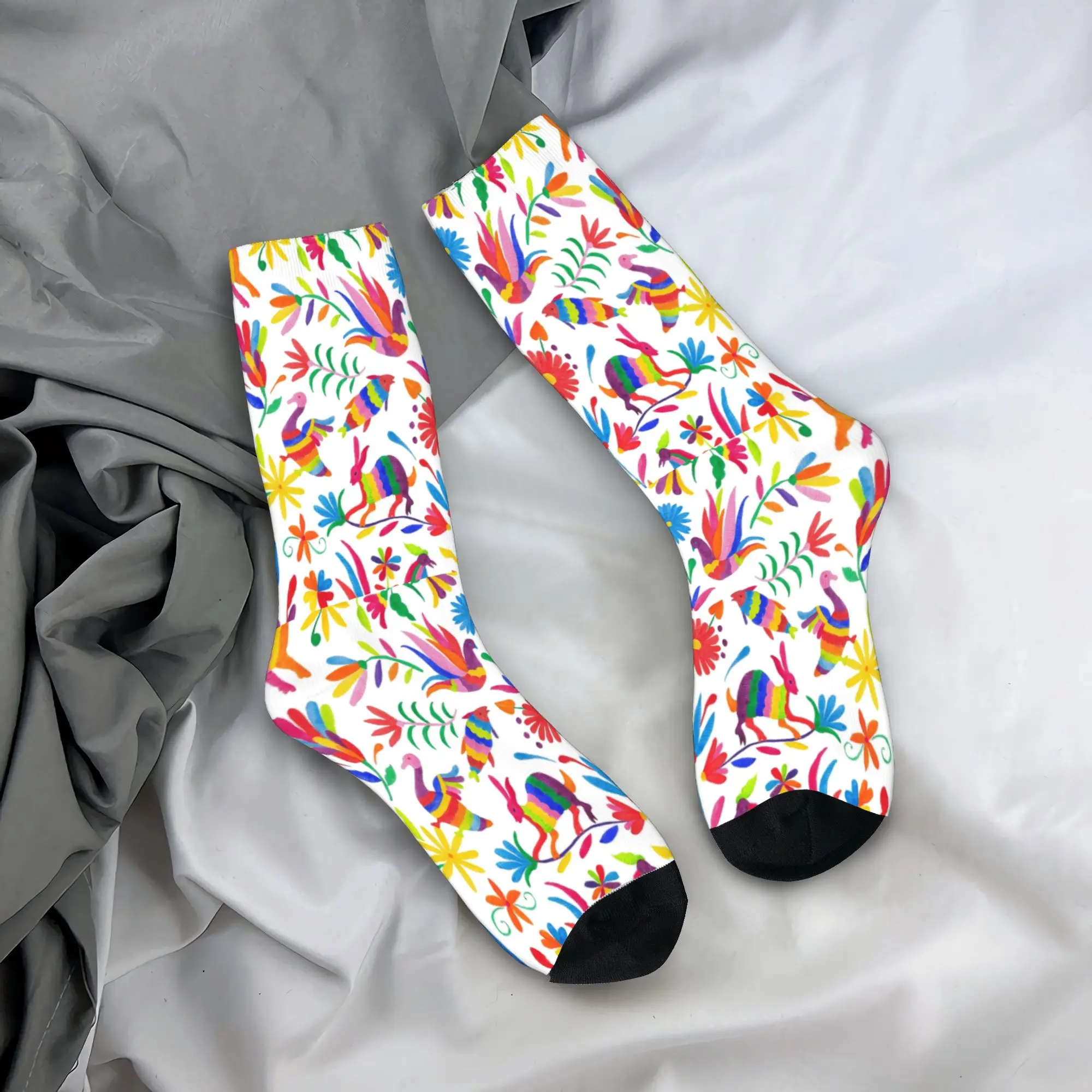 

Носки унисекс с индивидуальным дизайном в стиле мексиканского фольклора Отоми, с крутым цветочным узором и птицами, для мужчин и женщин, на весну, лето, осень, зиму