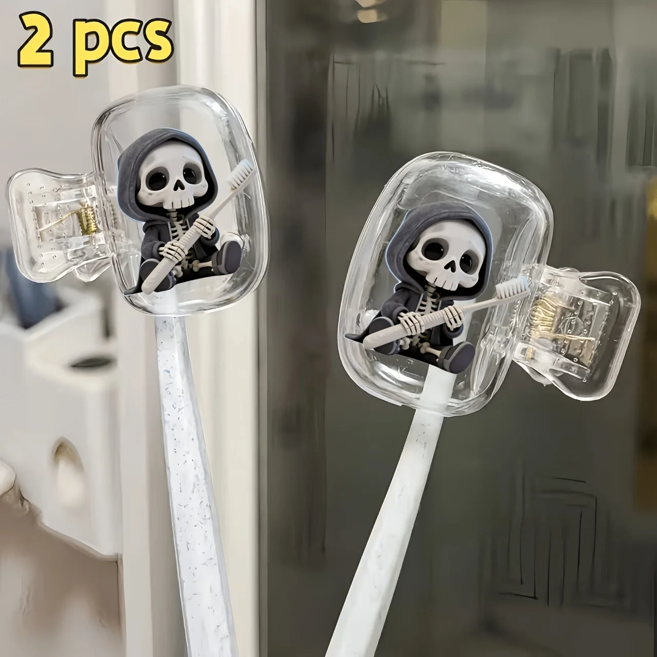 2pcs Skull Toothbrush Holder Pattern Toothbrush Clip Portable Combo Set Home Brush Clip Protector Halloween Party Gift for Home