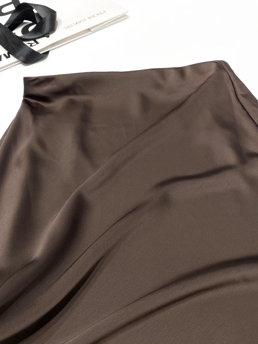 Retro Ele Satin Fini  Skirt High Waist ort Skirt een Satin Commute Women's Fitted Skirt A-Line Skirt
