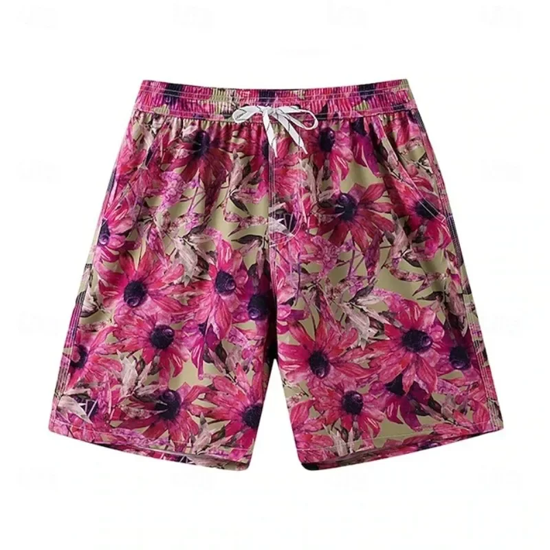 A pair of summer fashion printed beach shorts, quick-drying loose casual drawstring waist swimming trunksevz