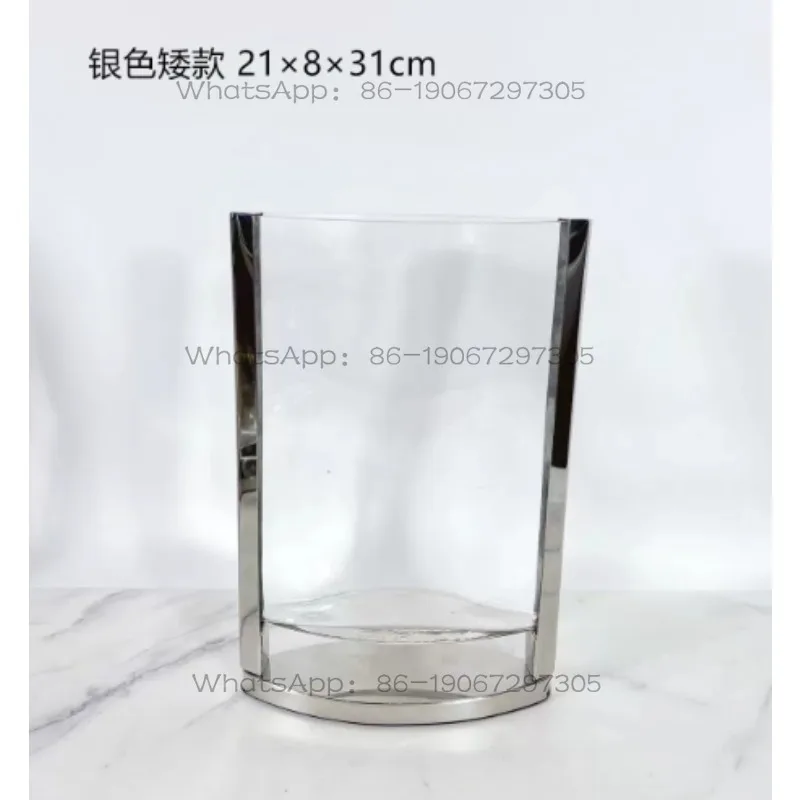 Modern Minimalist Flat Transparent Glass Flower Vessel, Living Room, Dining Room Tabletop, Entryway Vase Ornament