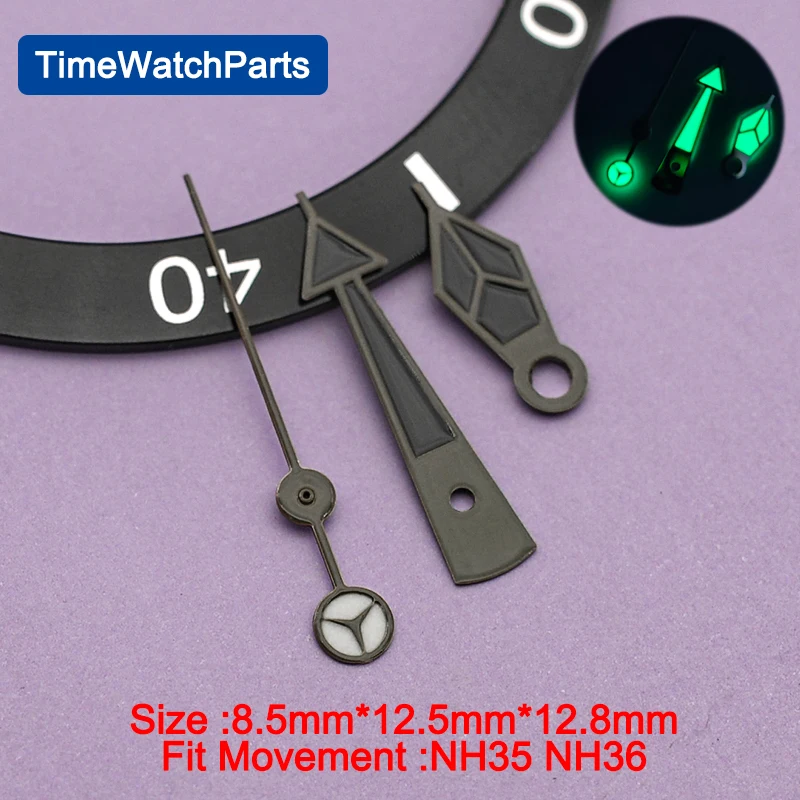 مصقول أسود NH35/NH36 الأيدي الفرعية مارينر غواص الإبر C3 مؤشر مضيئة لجزء الساعات