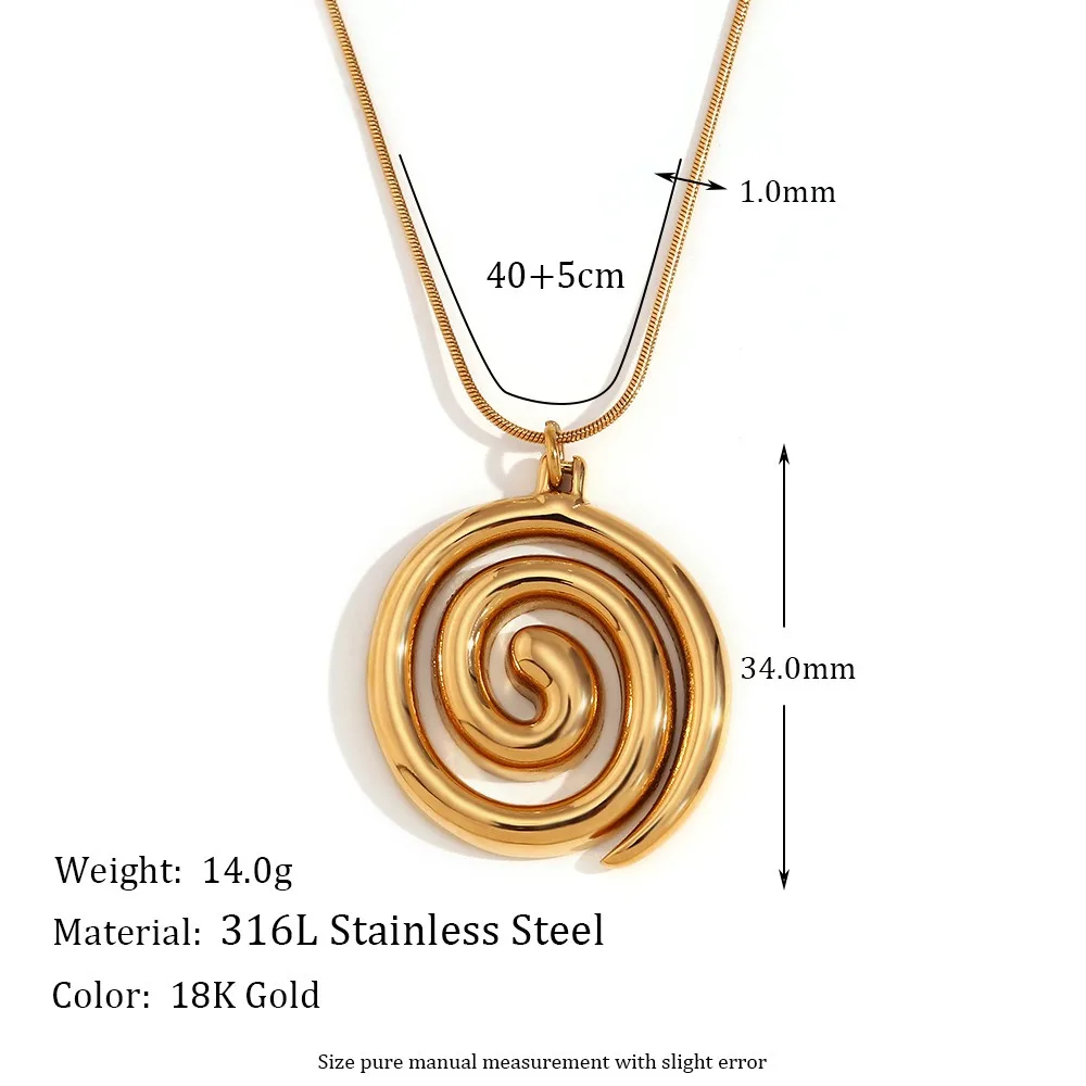 Trendy Stainless Steel Vortex Spiral Pendant Necklace Waterproof Tarnish Free 18K Gold Plated Jewelry 316L Stainless Steel Acces