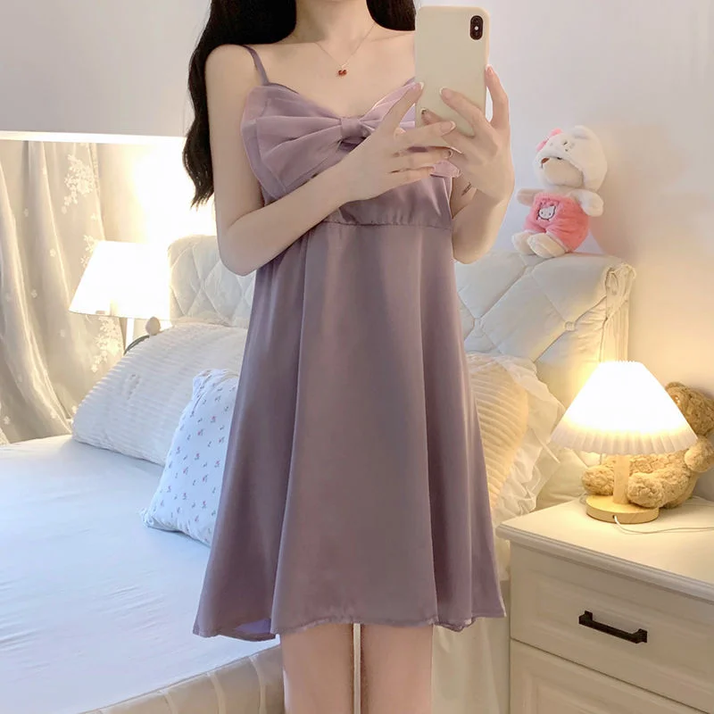 Ice Silk Nightdress Summer New Style Sweet Princess Pajamas High Appearance Level Loose Bow Ms. Loungewear Sense of Advanced