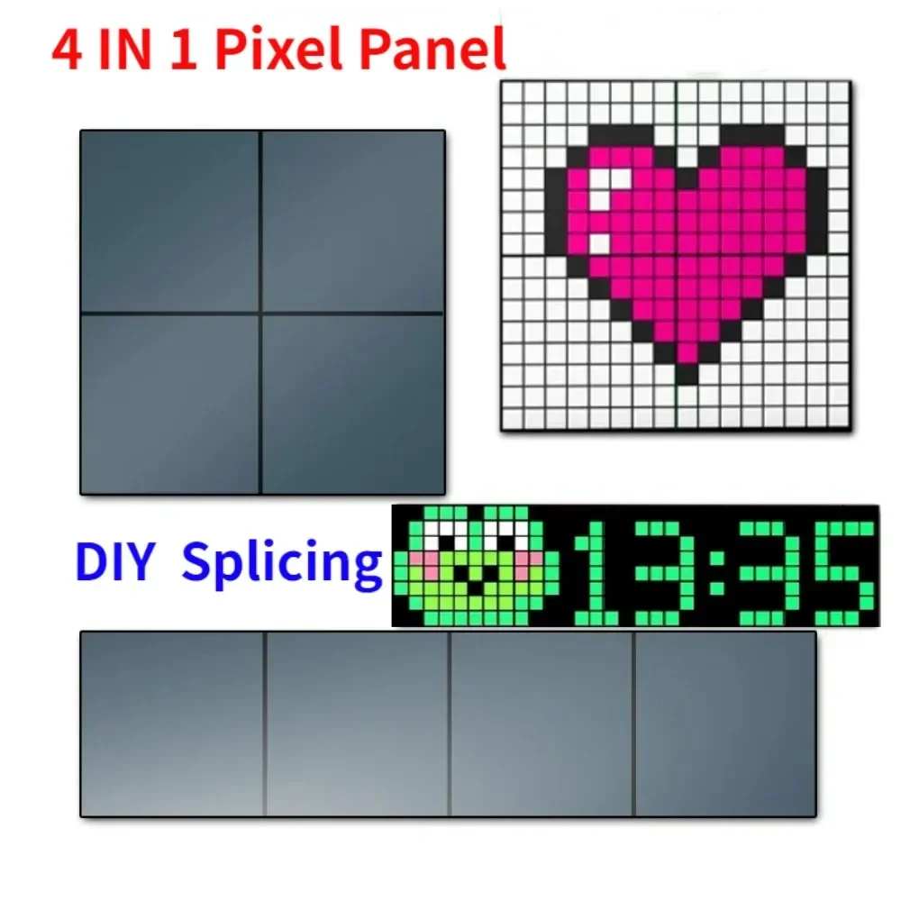 Diy 4 In 1 Slimme Led Matrix Pixel Paneellamp Rgb Meertalig Patroon Graffiti Scrollende Tekst Display Verlichting App Controle Scherm