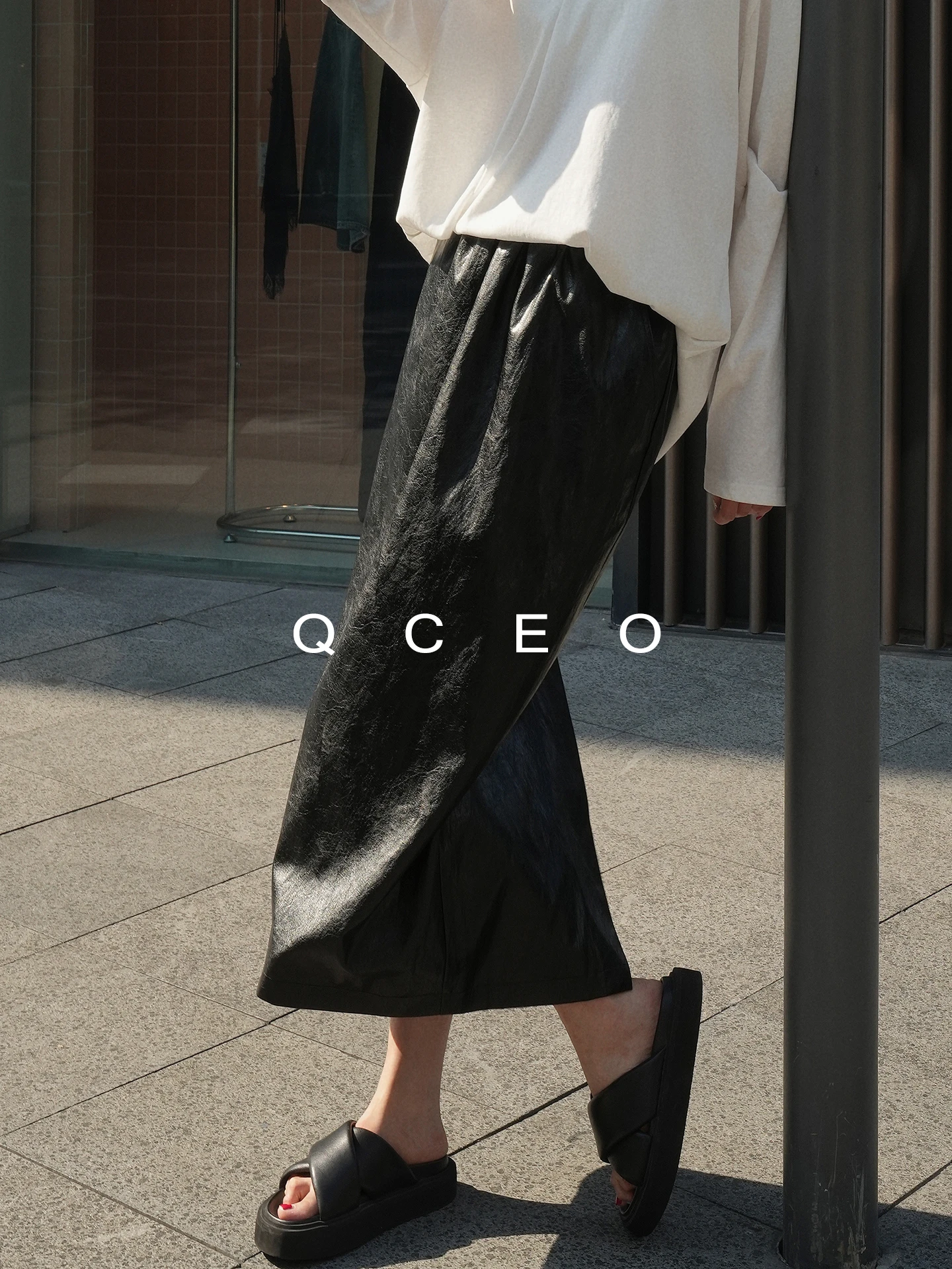 QCEO Simple High-End Feeling Bloomer Skirt Elastic High Waist Bodycon Split Straight Long Spring Autumn A-Line Skirt