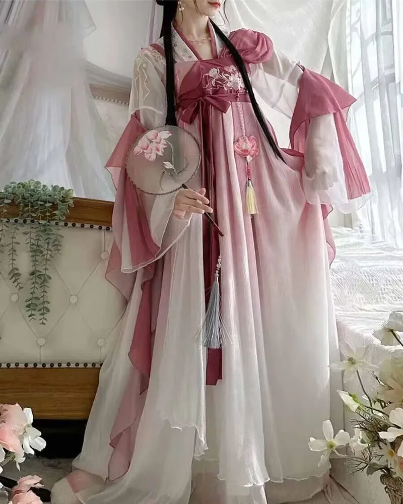 

Лето 2023, Hanfu, Женский Традиционный китайский косплей, сказочный костюм, Старинное платье ханьфу, розовое платье для дня рождения, приблизительно XL