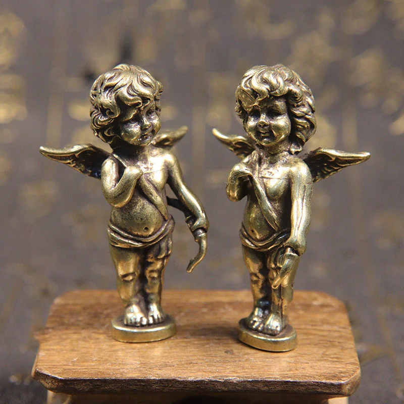 Retro Copper God of Love Cupid Statue Small Ornaments Brass Angel Figurines Desktop Decorations Home Decor Accessories for Room