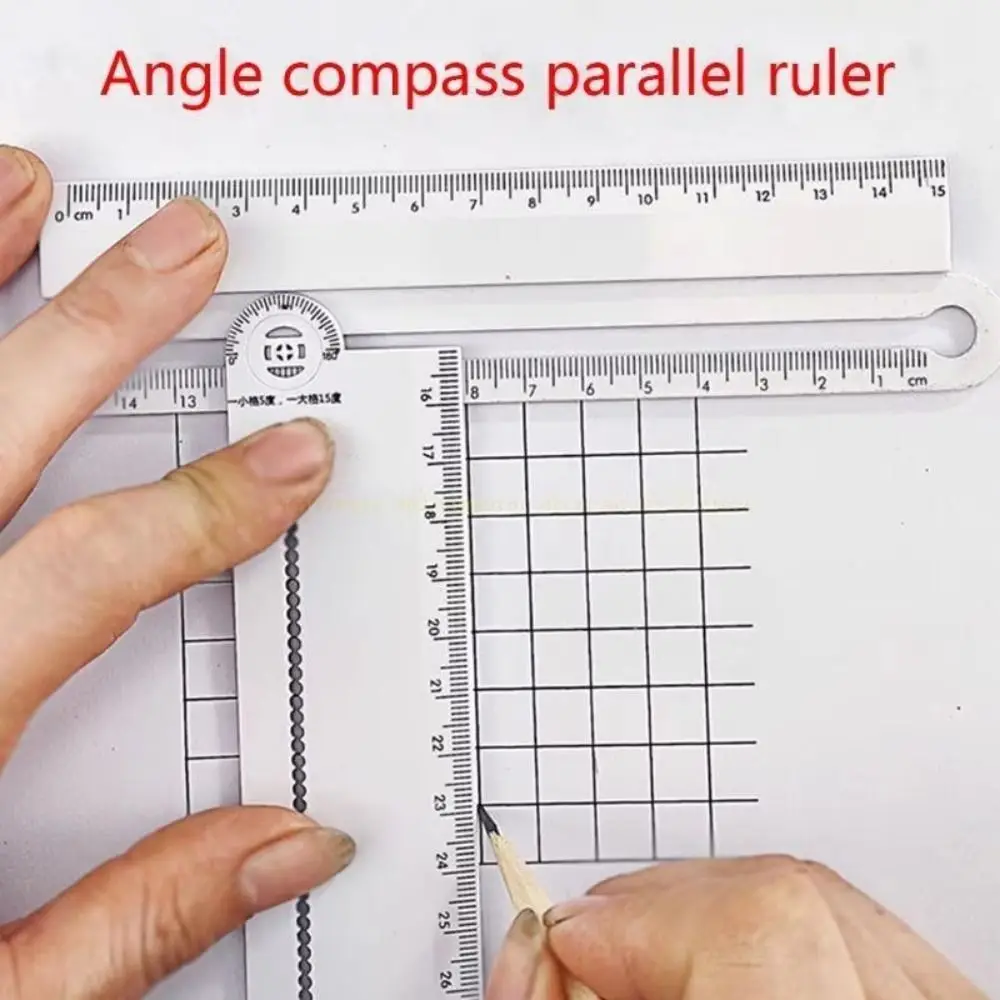 30cm Geometric Drawing Ruler White Angle Measurement Folding Geometric Ruler Measuring Tool Manual Circular Drawing Ruler
