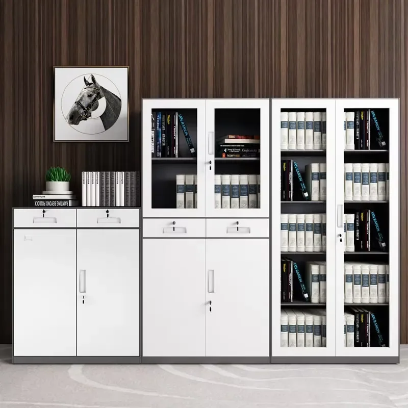 Removable Two Tone Metal Filing Cabinet Low Gray White Office Storage Cupboard With Lock Financial Paper Organizer