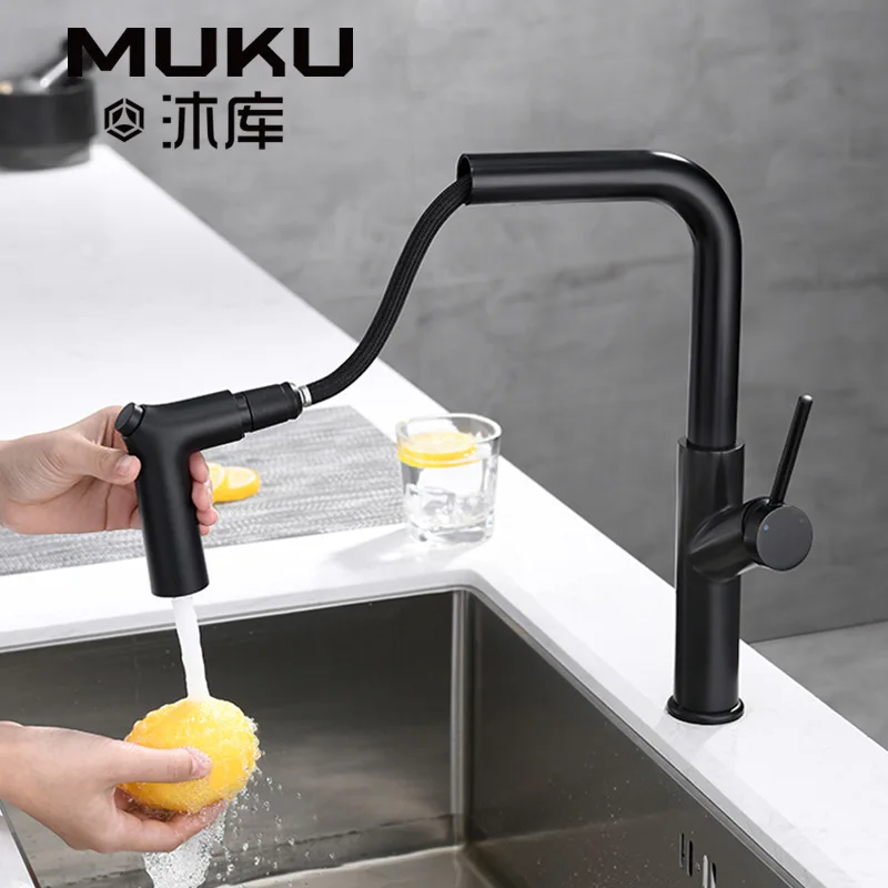 

Muku Kitchen Faucet Pull-out Faucet Black 360° Rotating Hot and Cold Mixing Tap Copper Laundry Tub Sink Vegetable Basin Mixer