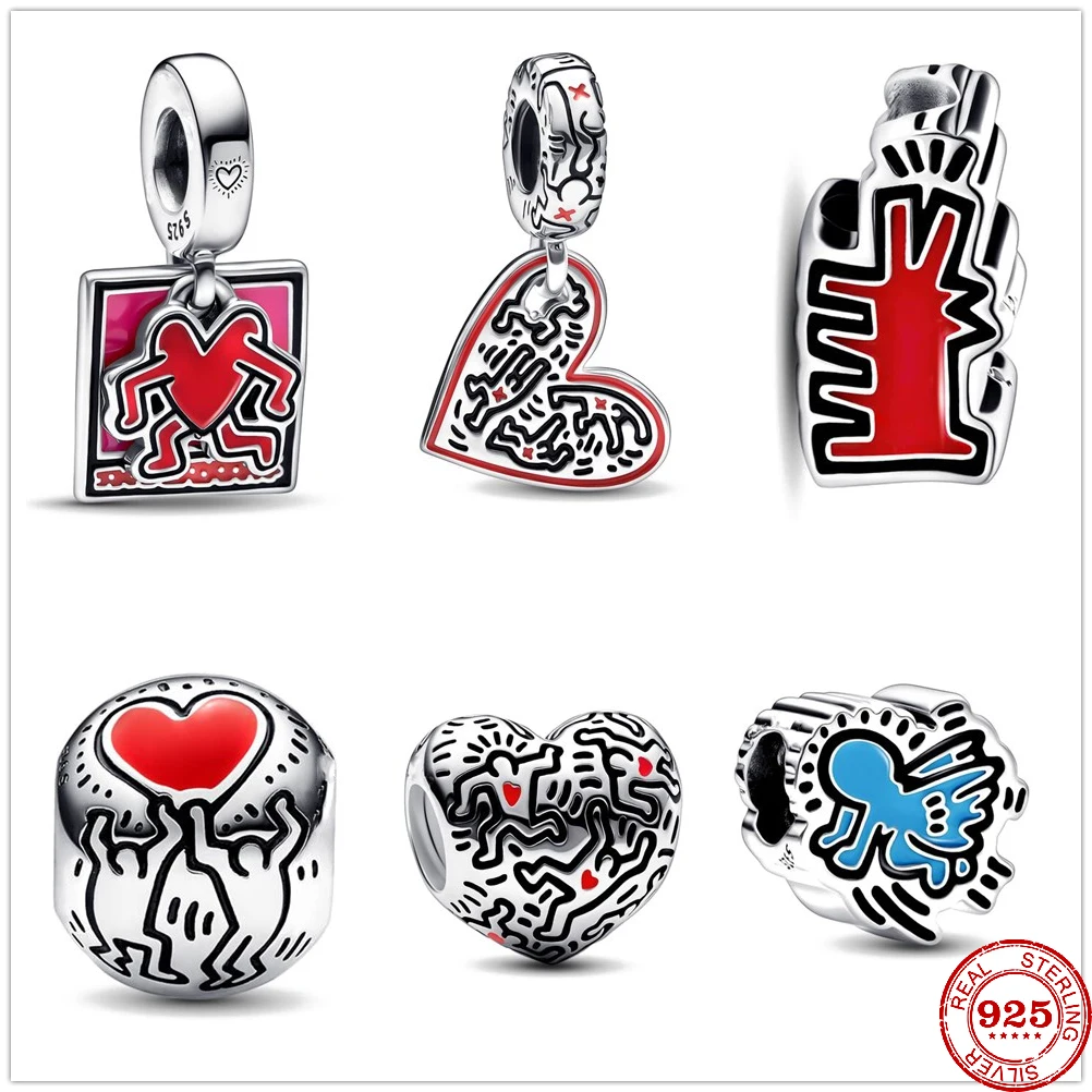 

New In Running Heart People Pandoras charms Bead Fit Pandora Charm 925 Silver Original Bracelet Silver 925 Trinket DIY Jewelry