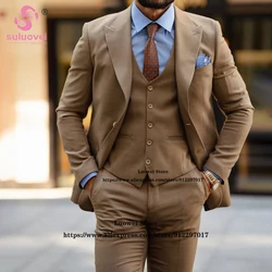 Klassische Erreichte Revers Anzüge Für Männer Slim Fit 3 Stück Jacke Weste Hosen Gesetzt Männliche Business Blazer Formale Bräutigam Hochzeit party Smoking