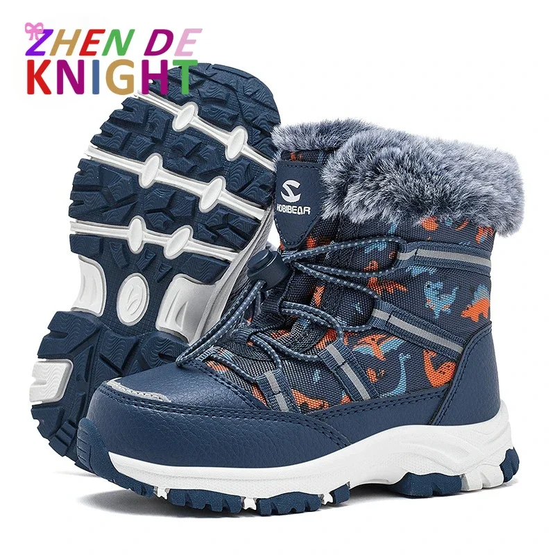 Children Casual Shoes Padded Boot Waterproof Girls & Boys Non-slip Paw Warm Fur Snow Boots Winter Sneakers Kids Outdoor Footwear