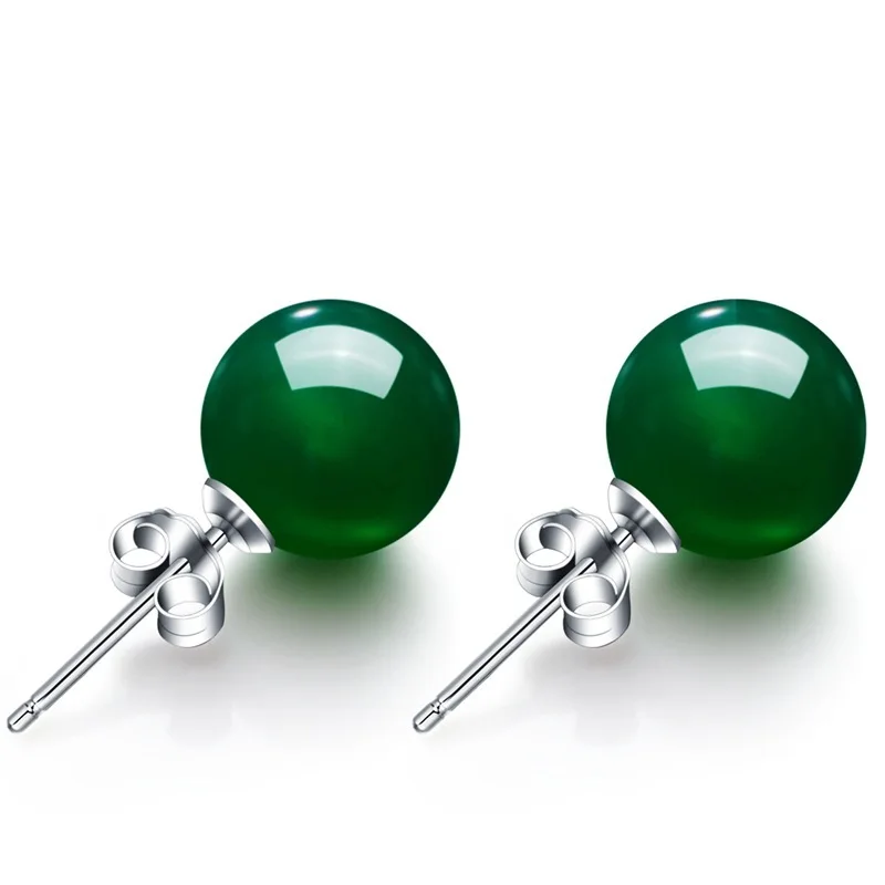 Emerald Sterling Silver 925 Jewelry Stud Earrings for Women Ball Simple Crown Jade Earrings Fine Valentine Jewelry 925 for Women