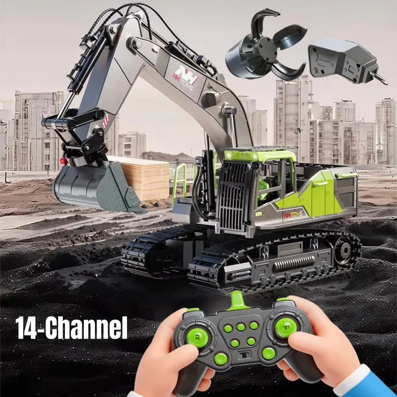 

14-канальный радиоуправляемый экскаватор-игрушка для мальчиков, 3 в 1, имитация, из сплава, с дымом, радиоуправляемая инженерная машина, подарки на день рождения для детей