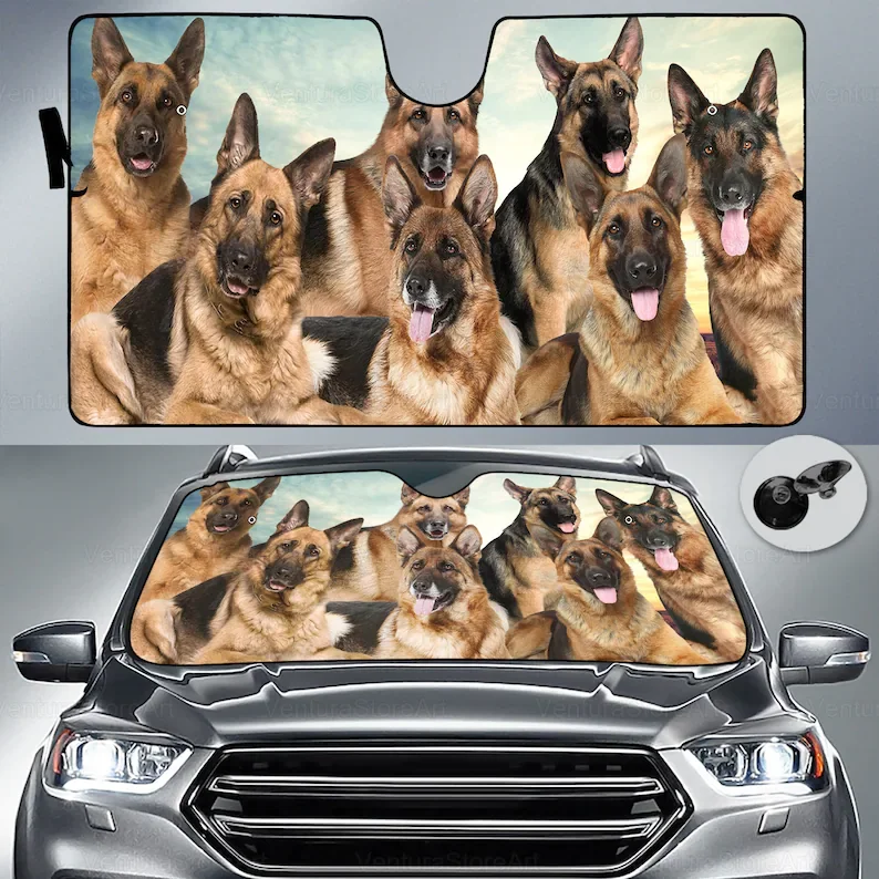 

German Shepherd Family Car Sunshade, Shepherd Lover, Shepherd Car Sun Protector, Cute Car Accessory, Shepherd Sun Protector, Dog