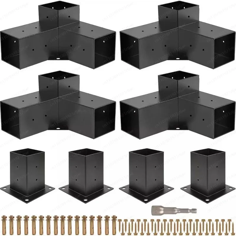 Patio Gazebo 3-Way Corner Bracket, Wood Beam Fitting for Wooden House Rear Seat Assembly