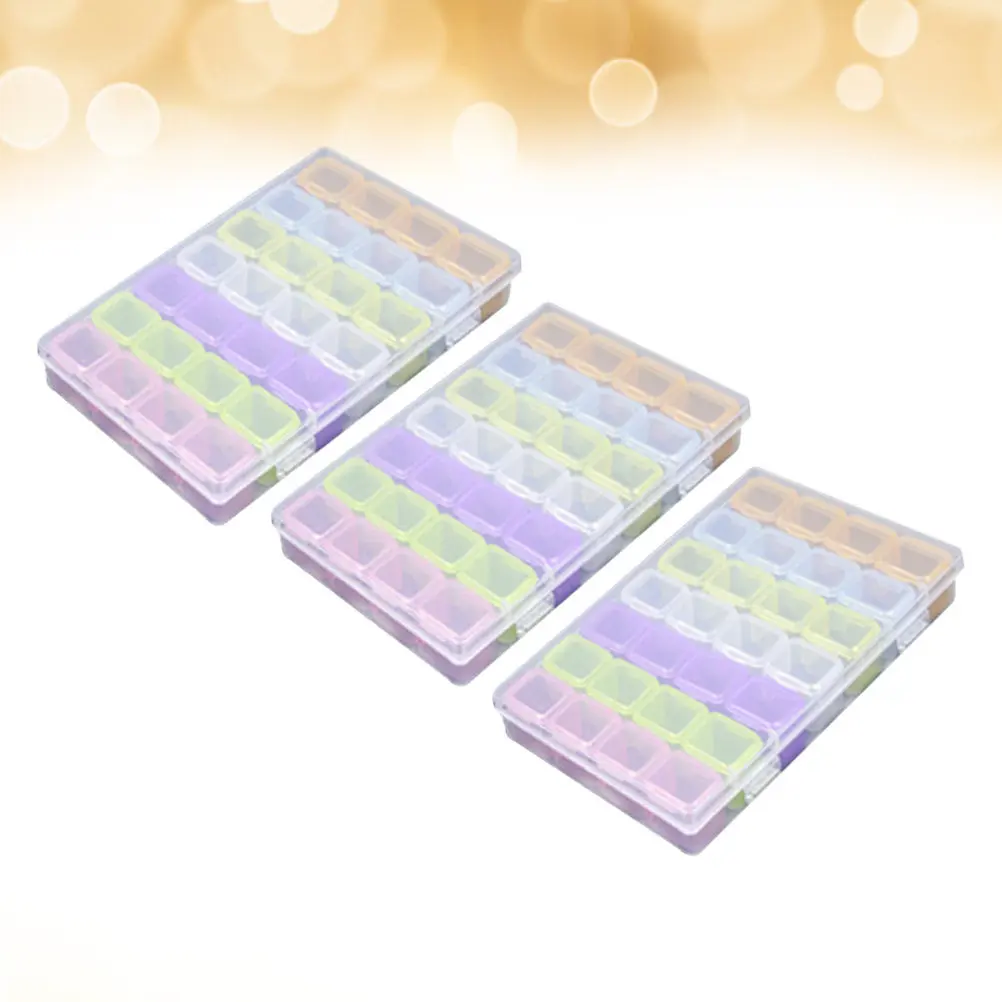 

3Pcs 28-Slot Transparent Plastic Storage Case Lightweight Compact Removable Dividers for Nail Jewelry Diamond Beads Tips Art