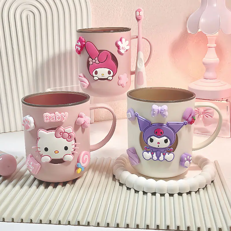 Children's Toothbrush Cup Cartoon Sanrio Hello Kitty Kuromi My Melody Cinnamoroll Pochacco Cute Creative DIY Wash Cup Kids Gifts