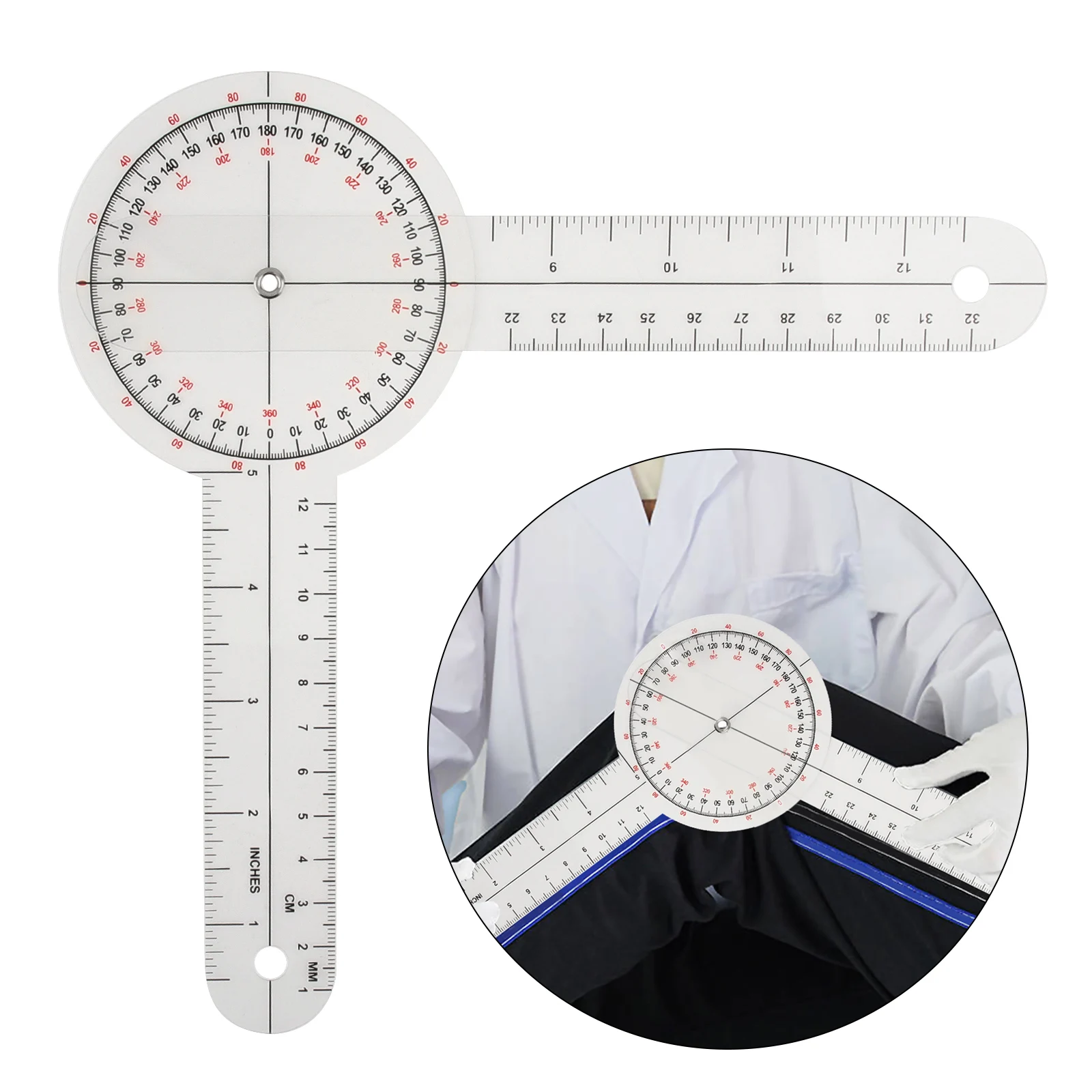 8 Inch 360 Degree Plastic Goniometer for Body Measuring / Goniometer Protractor, Transparent Orthopedic Angle Ruler Measure Tool