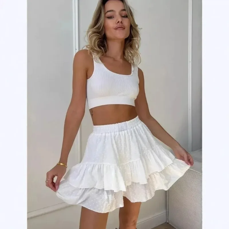 Lotus Leaf Edge Cake Skirt Pure Cotton Summer New Korean Jacquard Solid Color High Waist Pure Cotton Trouser Skirt