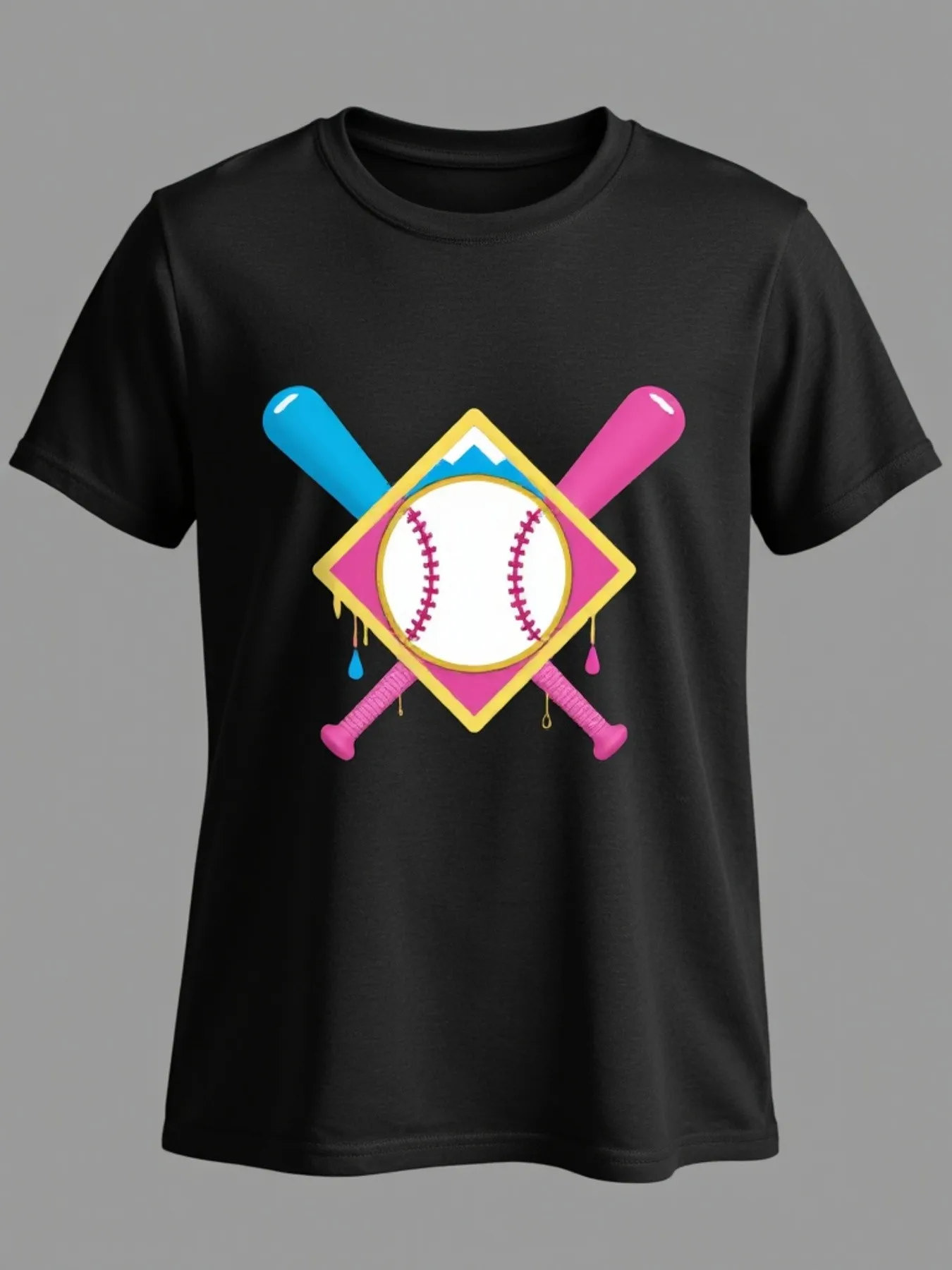 

Men's Black Baseball Graphic T-Shirt with Racket and Ball Print, Sports Casual Style T-Shirt, Men's T-Shirt, Men's Graphic T-Shirt, Graphic T-Shirt, Men's T-Shirt, Funny T-Shirt, Men's Clothing