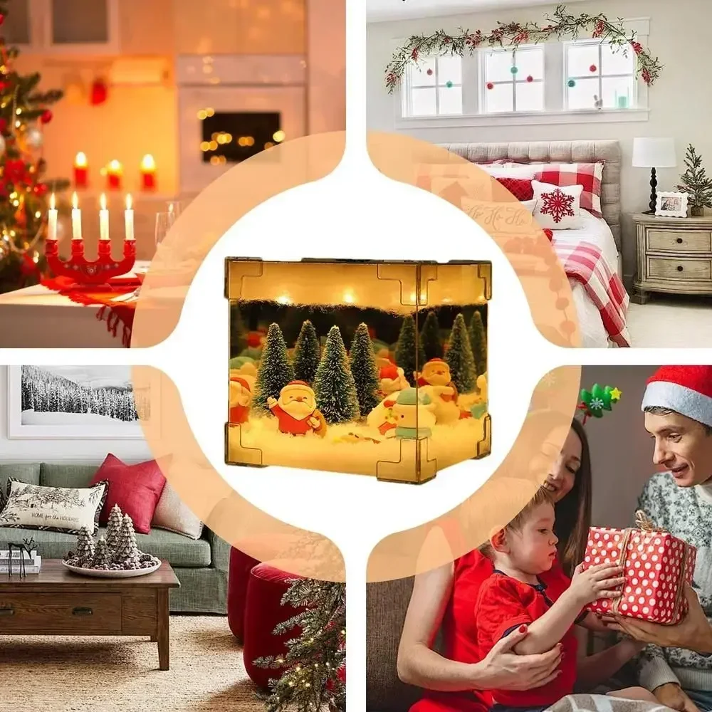 Natal diy decorações espelho e led cubo lâmpada 3d papai noel boneco de neve árvore luzes de natal kit material diy para decoração de natal