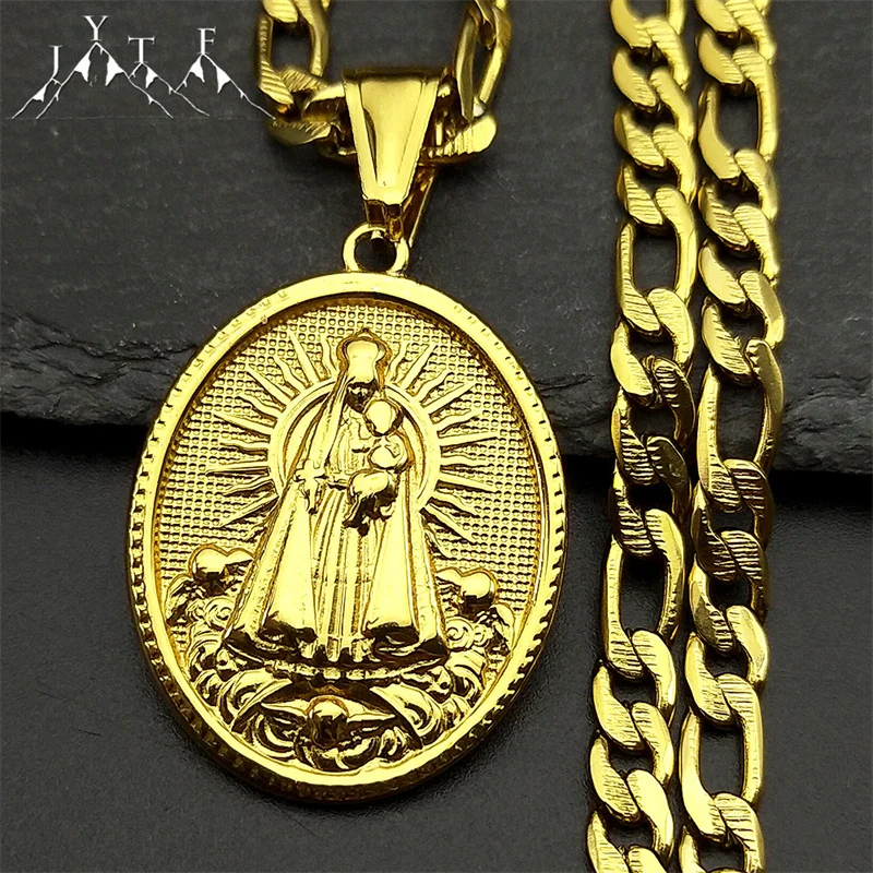 

Brazil Nossa Senhora Our Lady of Aparecida Pendant Necklace for Men Women Stainless Steel Gold Silver Color Virgin Mary Jewelry
