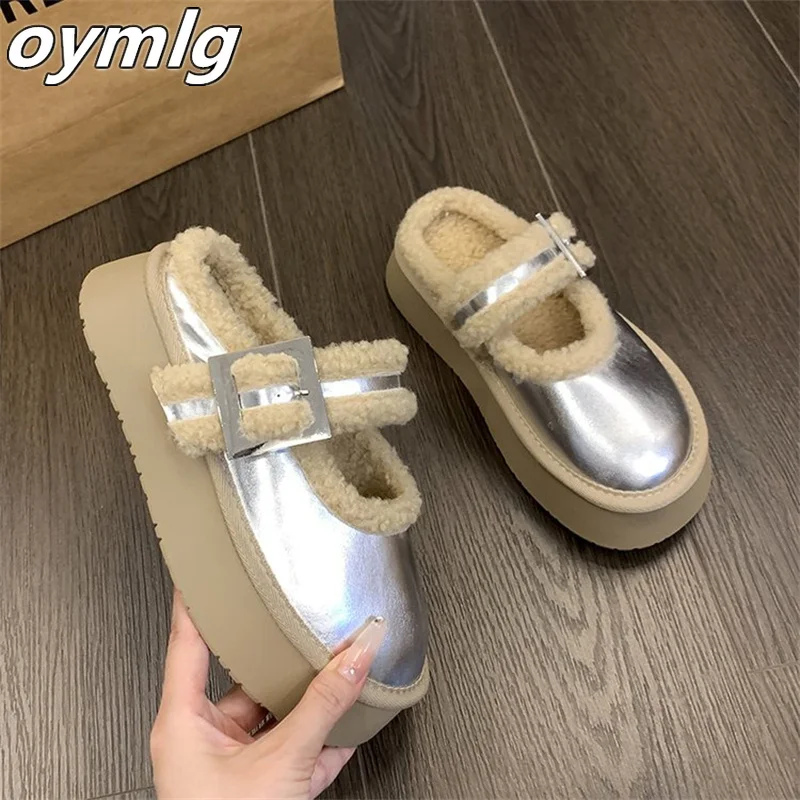 Cotton slippers for women's outdoor wear, autumn 2024 new style, one foot simple thick bottom woolen mop