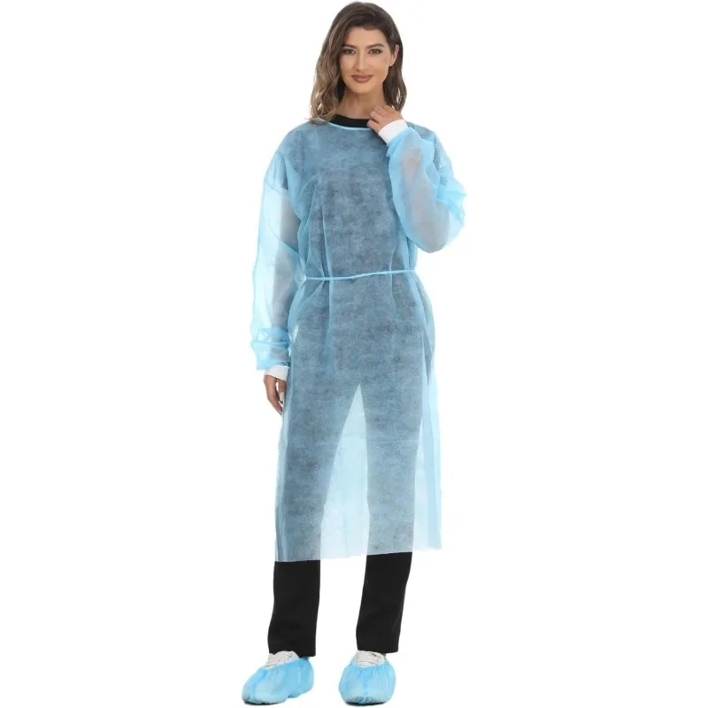 HENGPIN Vestido de aislamiento desechable, batas de laboratorio de polipropileno, puño de punto, manga larga, paquete de 15