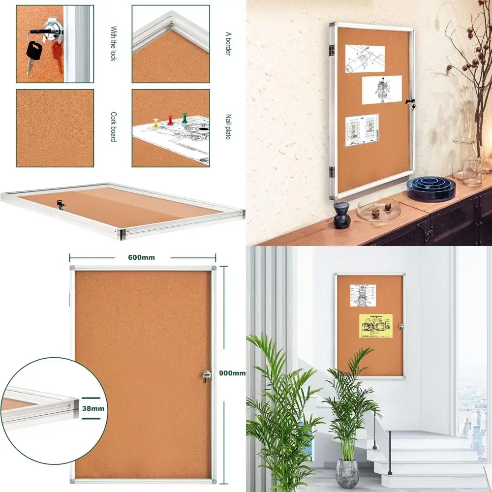 

Secure 36x24 Inch Cork Bulletin Board with Aluminum Frame and Lockable Display for Notices and Posters