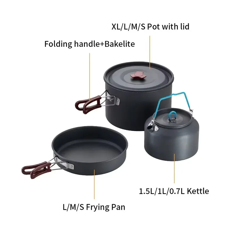 Portable Camping Cookware Set Lightweight Hiking Picnic BBQ Pot Outdoor Cooking Gear Foldable Kitchen Tools for Travel