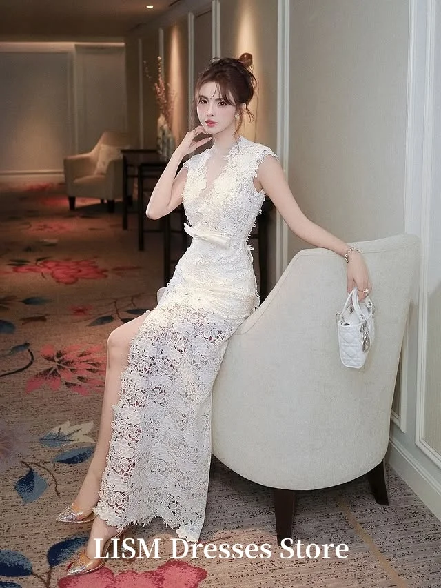 LISM A-Line Sweetheart Abiti da sera in pizzo di seta Eleganti abiti lunghi da ballo personalizzati per la festa Robe De Mariée Cerniera posteriore