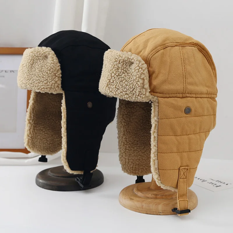 Зимняя теплая Русская Шапка, шапки авиатора, хлопковая ушанка-ушанка, шапка, утолщенная велосипедная Лыжная уличная ветрозащитная шапка-ушанка из овечьей шерсти Зимняя теплая Русская Шапка, шапки авиатора, хлопковая ушанка-ушанка, шапка, утолщенная велосипедная Лыжная уличная ветрозащитная шапка-ушанка из овечьей шерсти