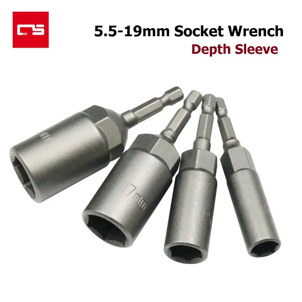 5.5-19mm 1/4\'\' Shank Hex Sleeve Nozzles Socket Wrench Screw Nut Driver Tool Set Adapter Drill Bit Screwdriver Reparing Tool